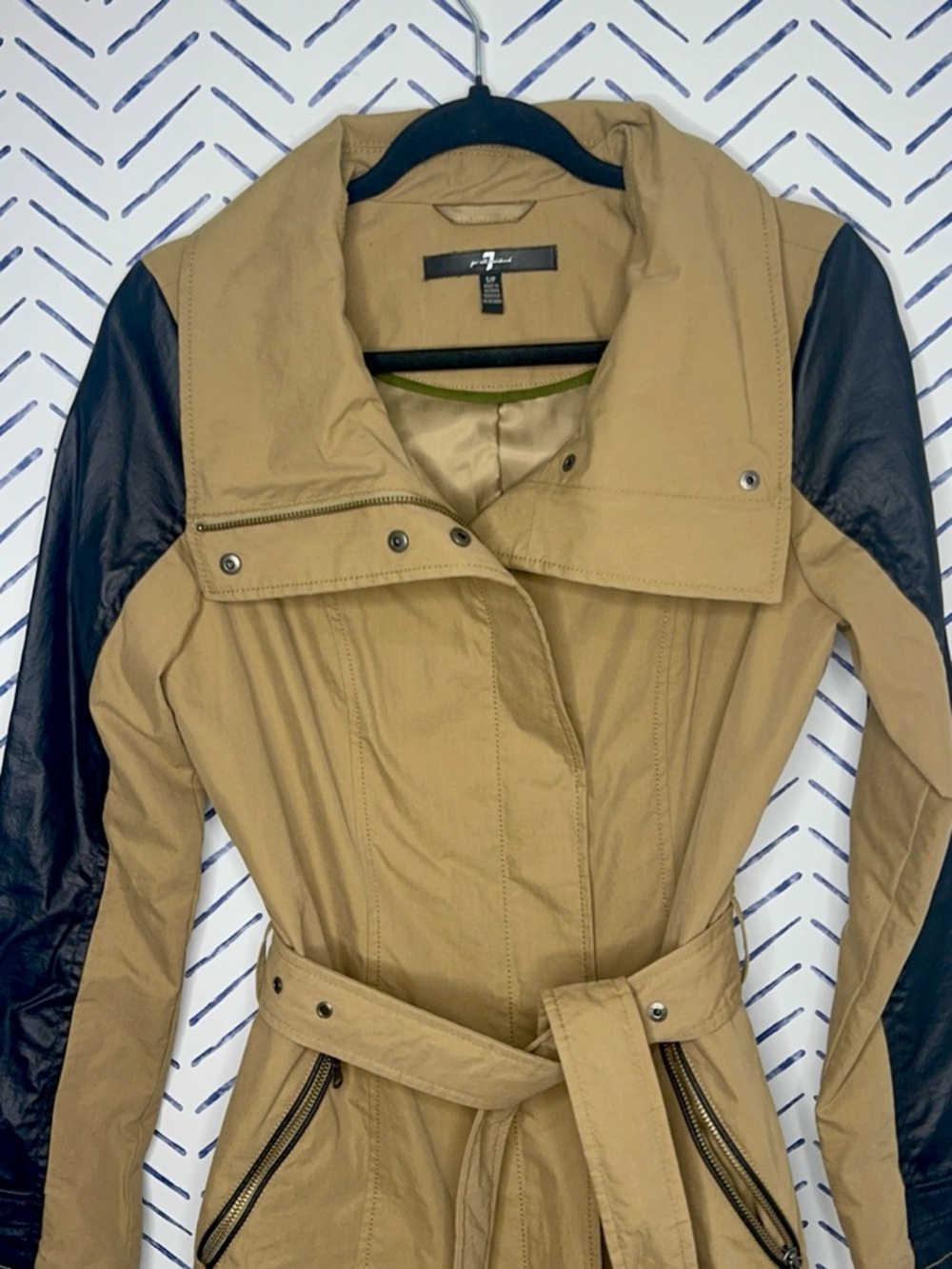 7 for All Mankind Water Repellant Trench beige black small - Picture 4 of 7